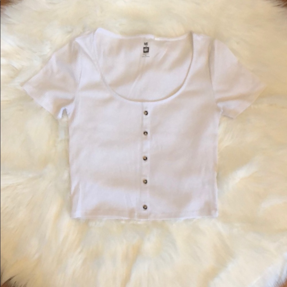 White Button Front Crop Top